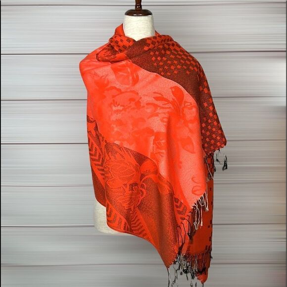 NWOT Orange Jacquard Scarf Wrap - Picture 5 of 7
